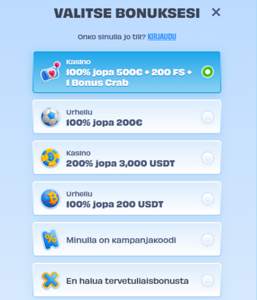 Rekisteröitymisbonus OnlySpinsSuomen pelaajille